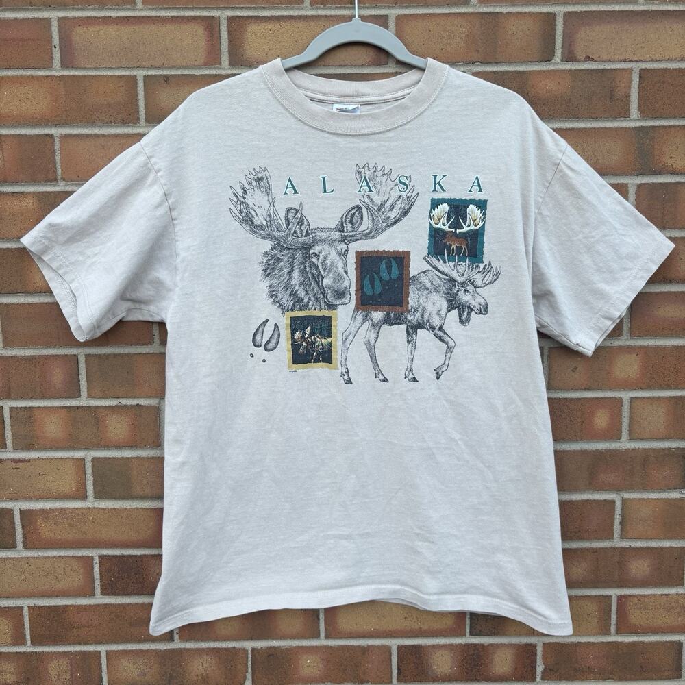 Vintage Alaska Graphic Tee Sz L Short Sleeve T Shirt Anvil Pre Shrunk Cotton